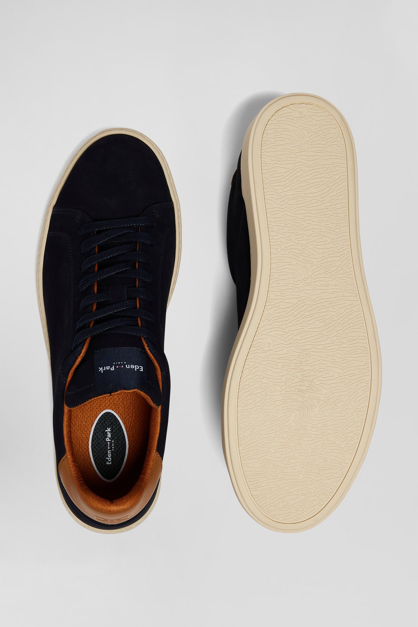 Navy blue grained leather low-top sneakers