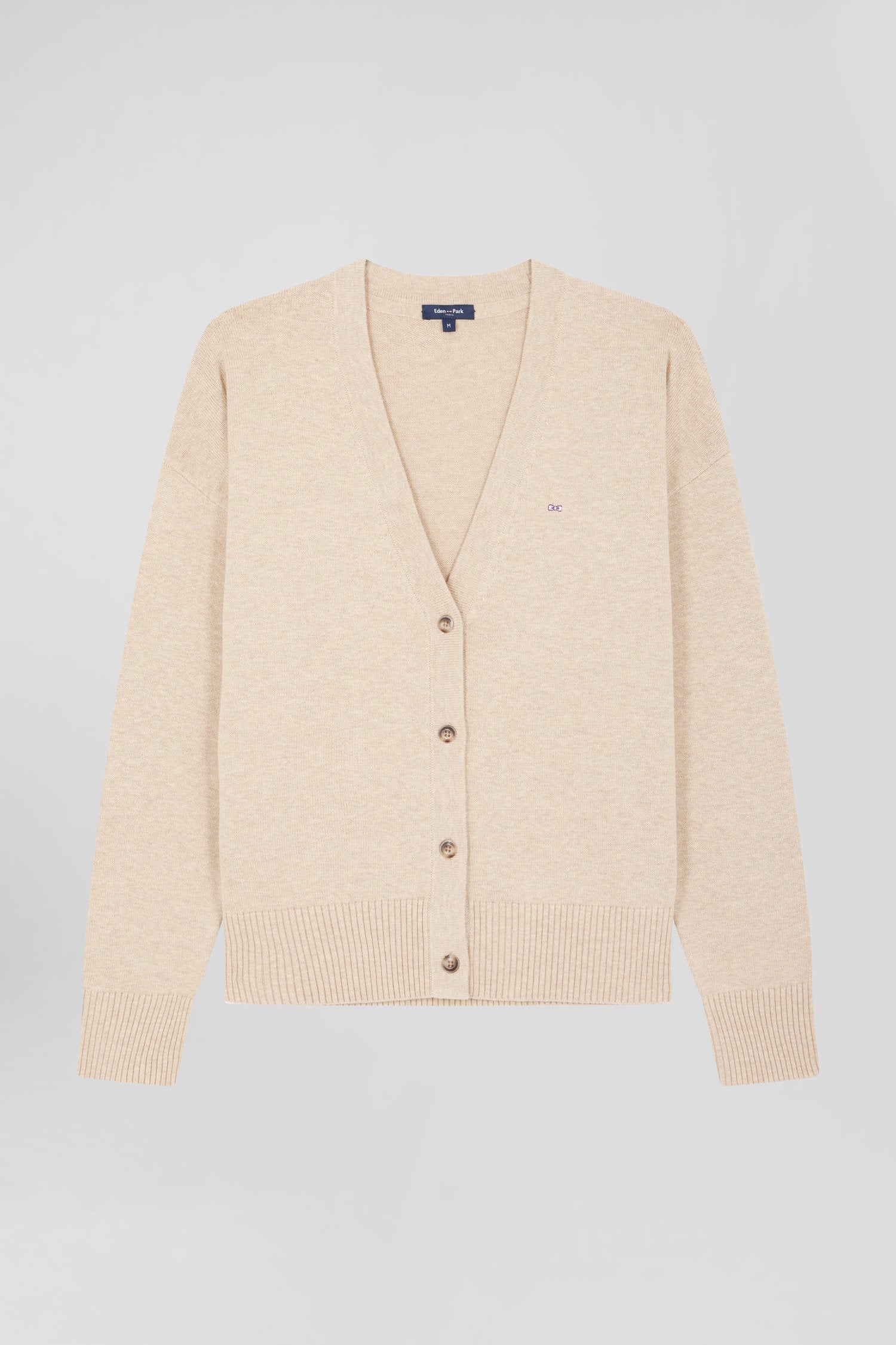 Cardigan en laine et coton beige coupe Relaxed