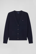 Cardigan en laine et coton bleu marine coupe Relaxed