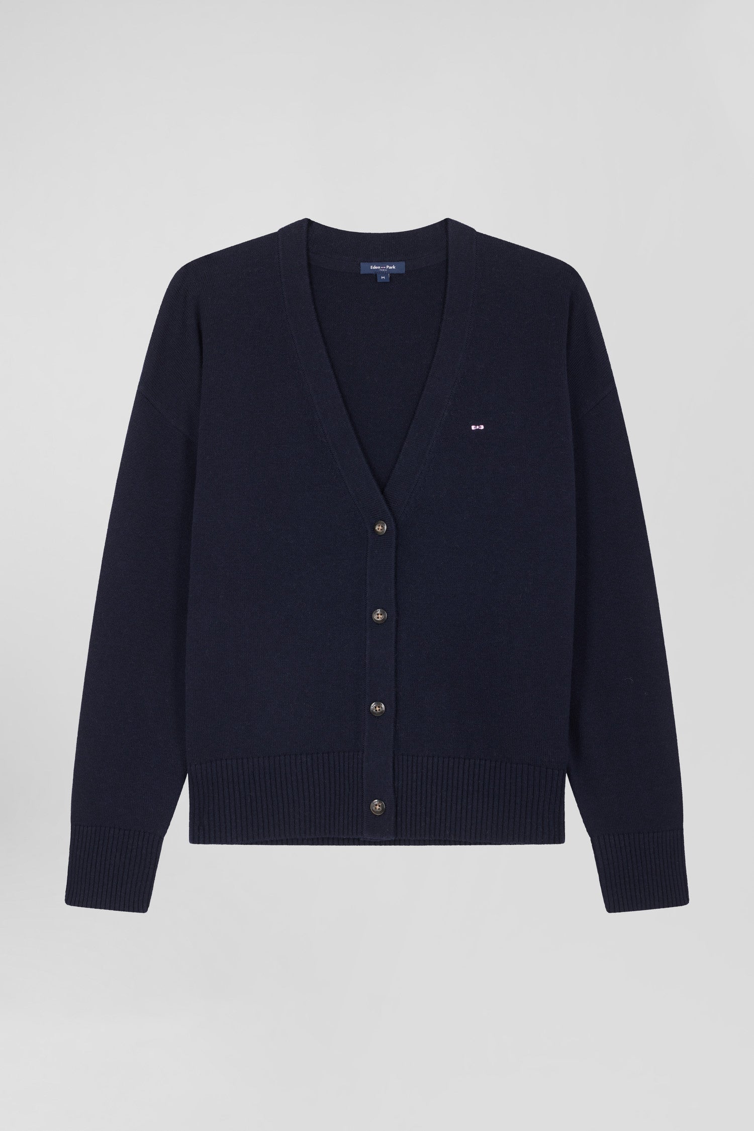 Cardigan en laine et coton bleu marine coupe Relaxed