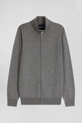 Regular grey plain wool and cotton zipped cardigan