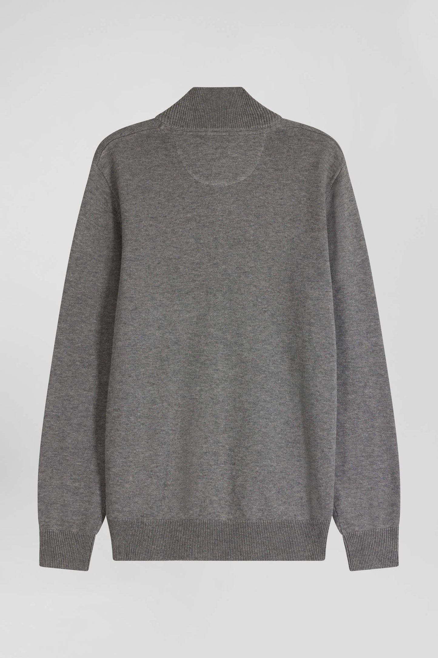 Regular grey plain wool and cotton zipped cardigan