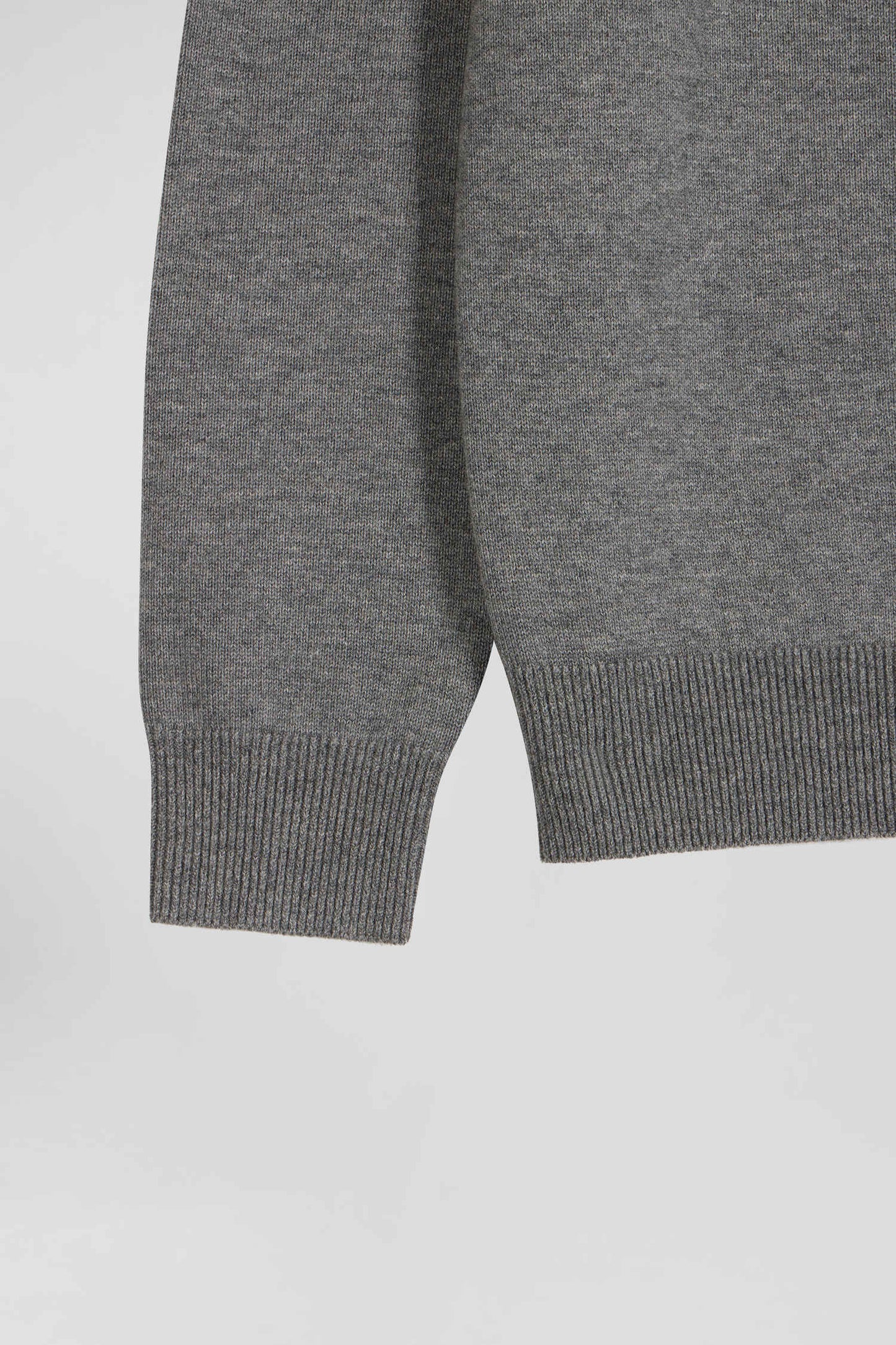 Regular grey plain wool and cotton zipped cardigan