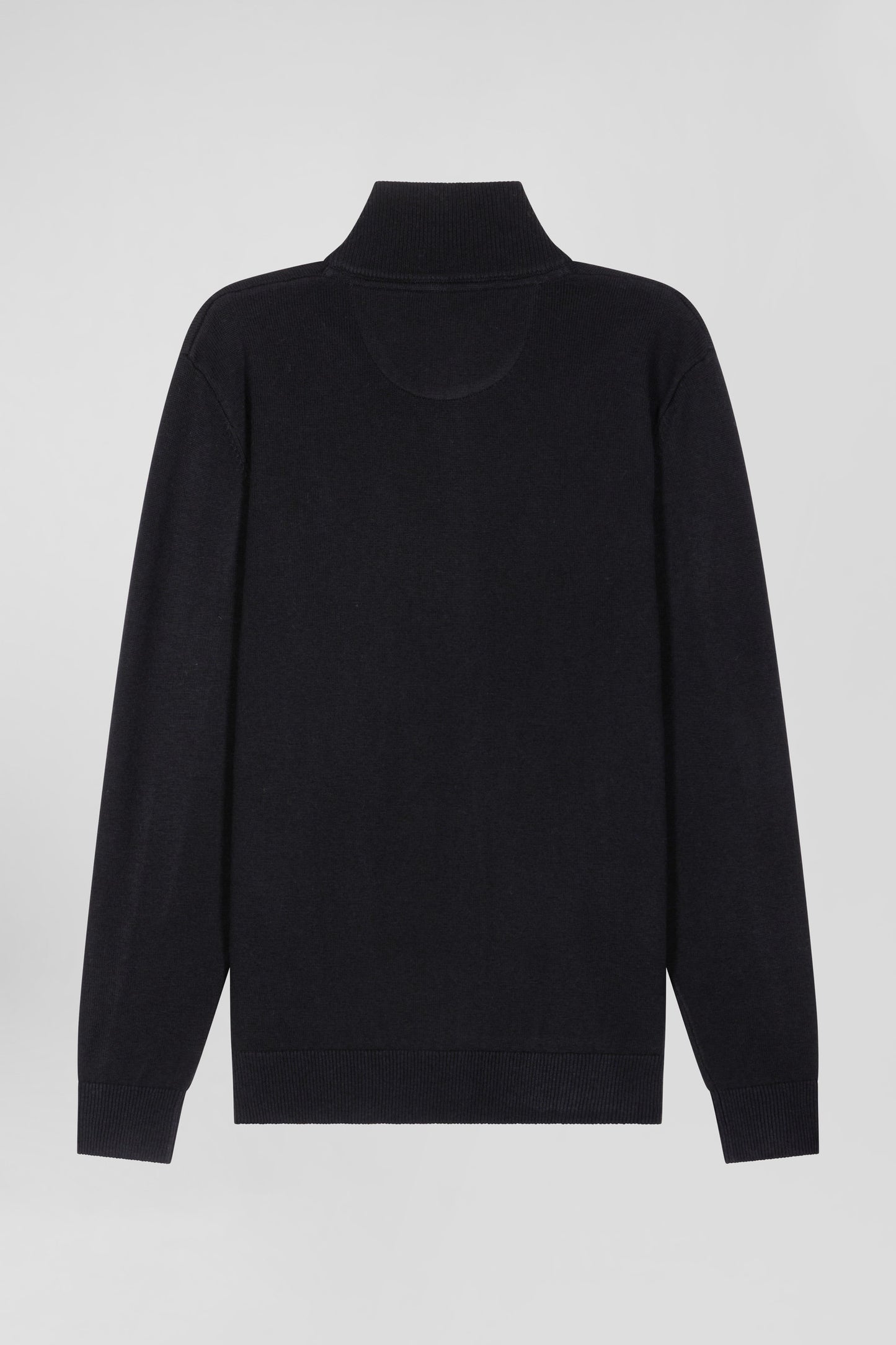 Regular black plain wool and cotton zipped cardigan