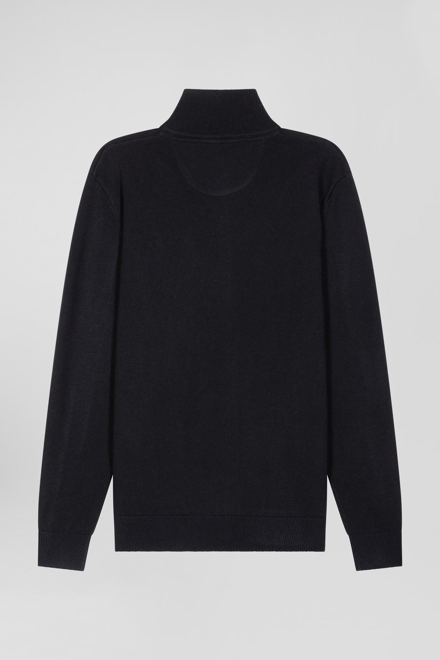 Regular black plain wool and cotton zipped cardigan