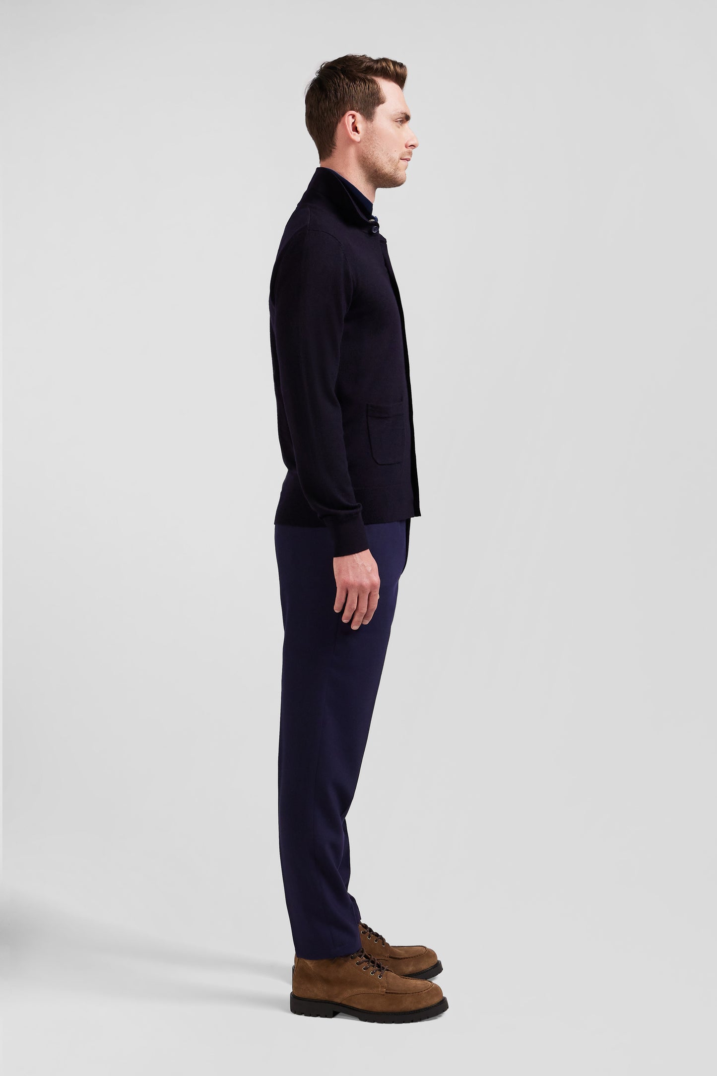 Regular navy blue merino wool cardigan