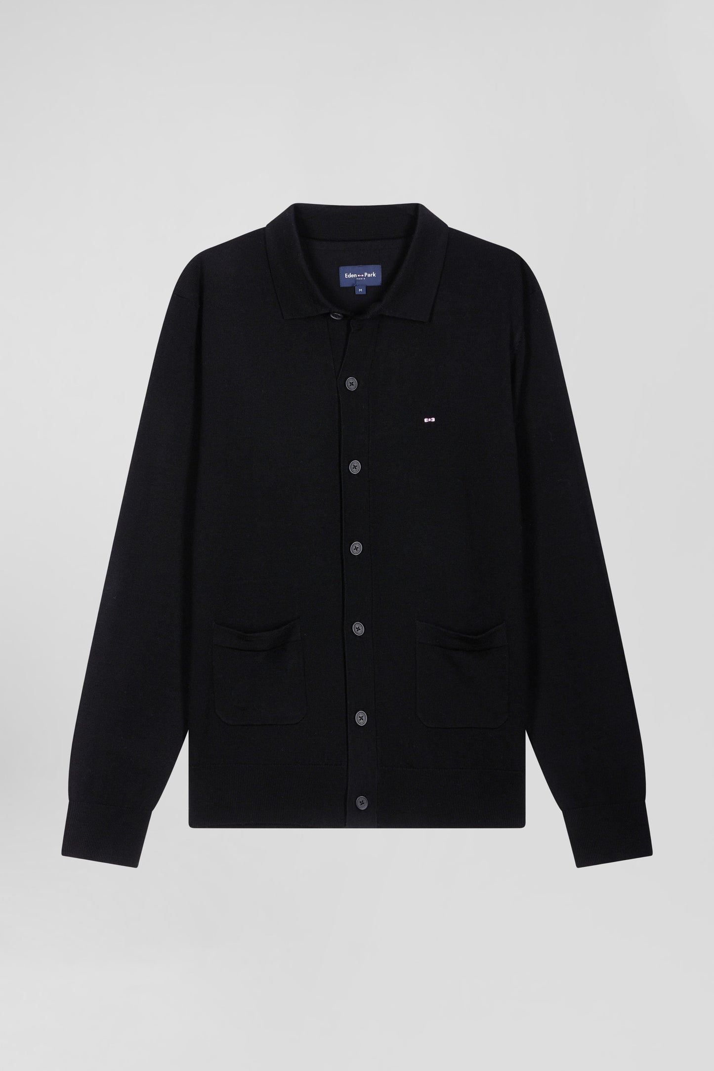 Regular black merino wool cardigan