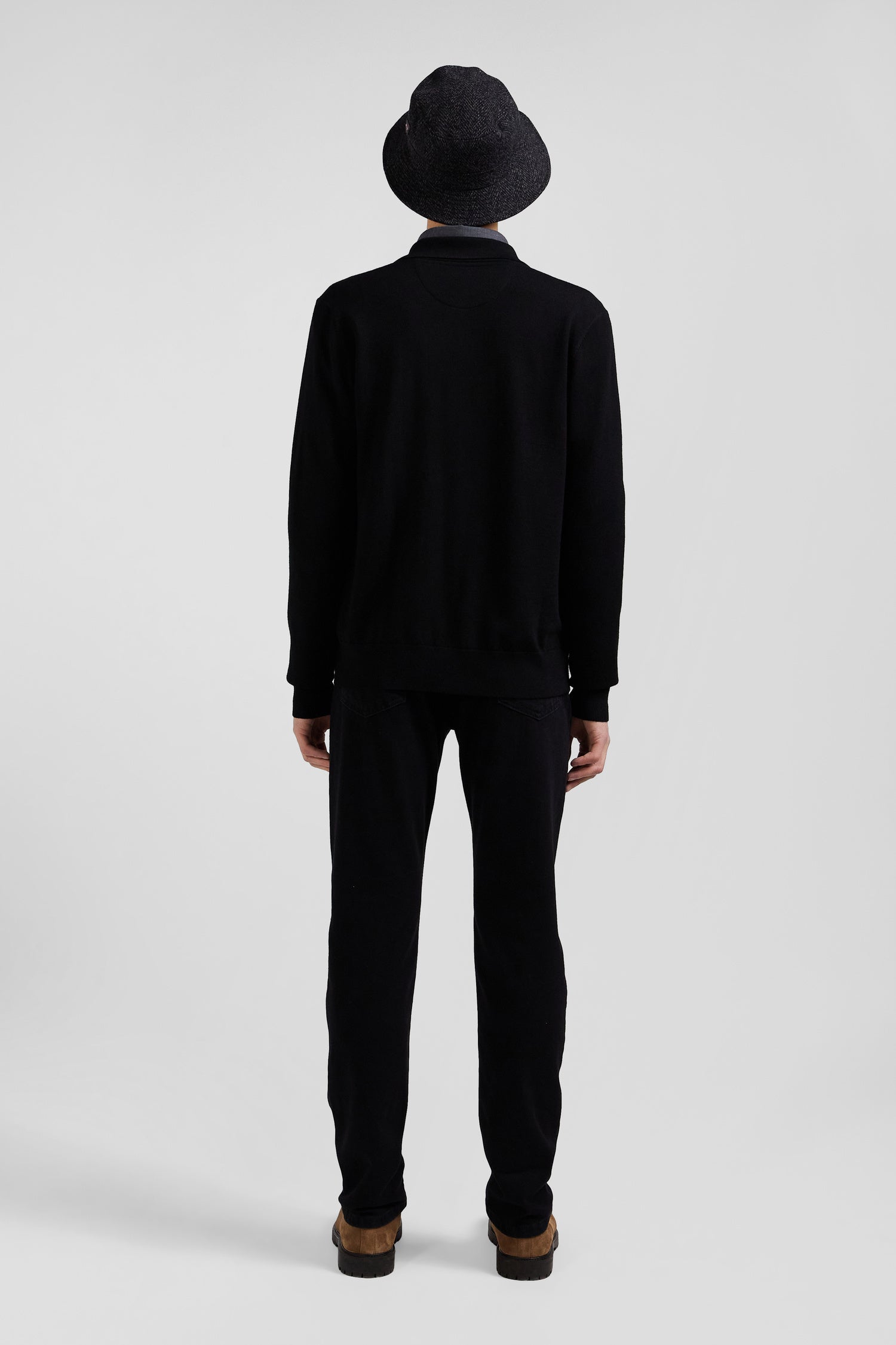 Regular black merino wool cardigan