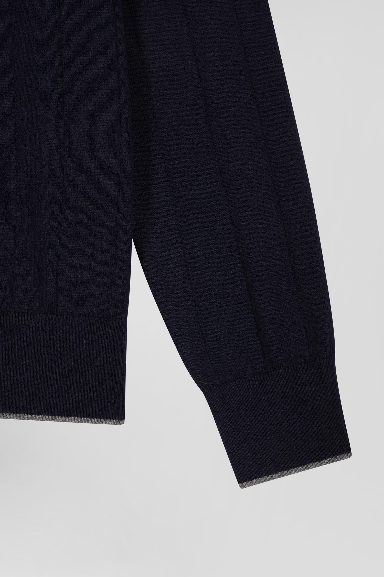 Regular navy blue cotton and cashmere zipped cardigan with vertical stripes