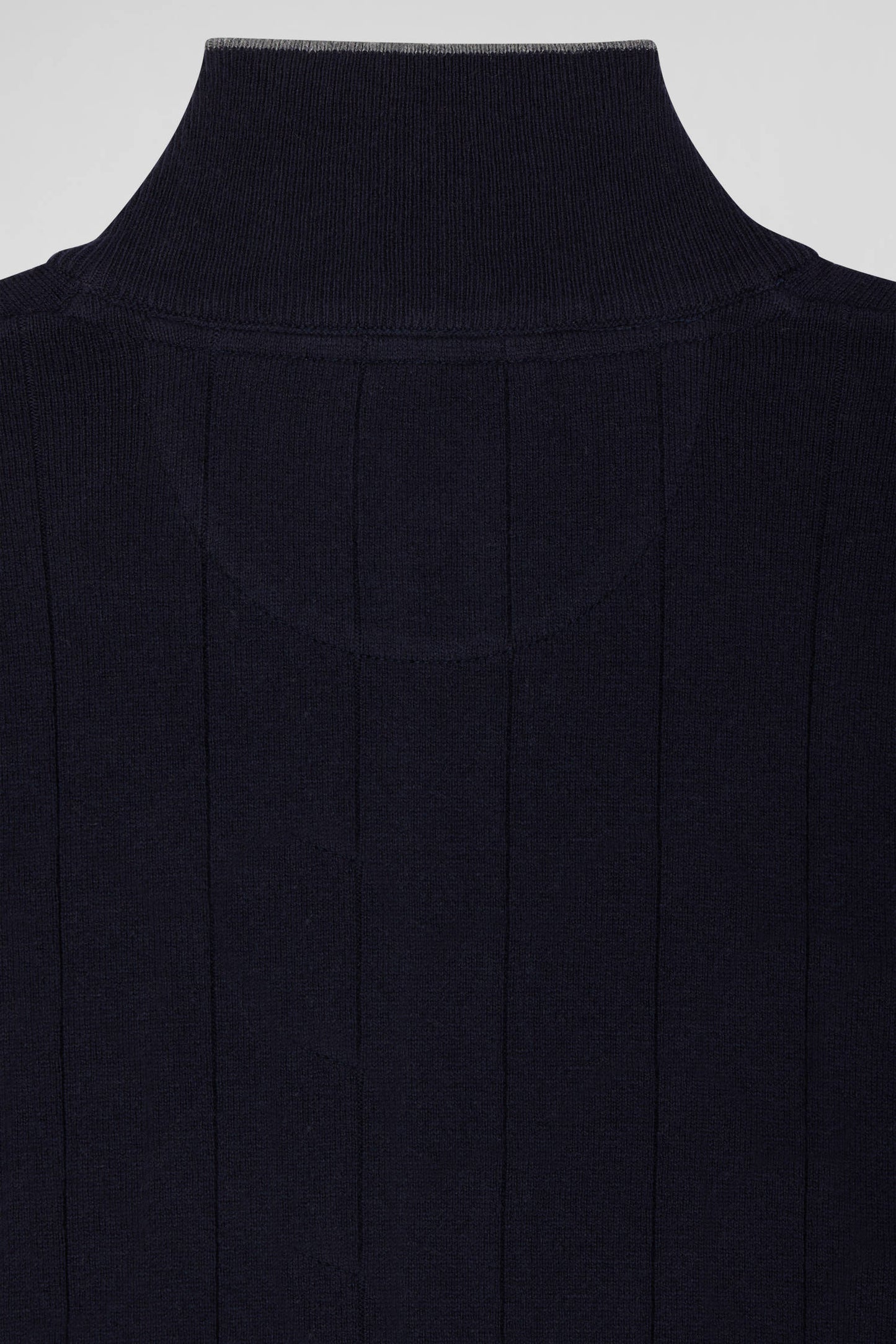 Regular navy blue cotton and cashmere zipped cardigan with vertical stripes