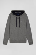 Regular grey wool and cotton knitted zip-up jumper