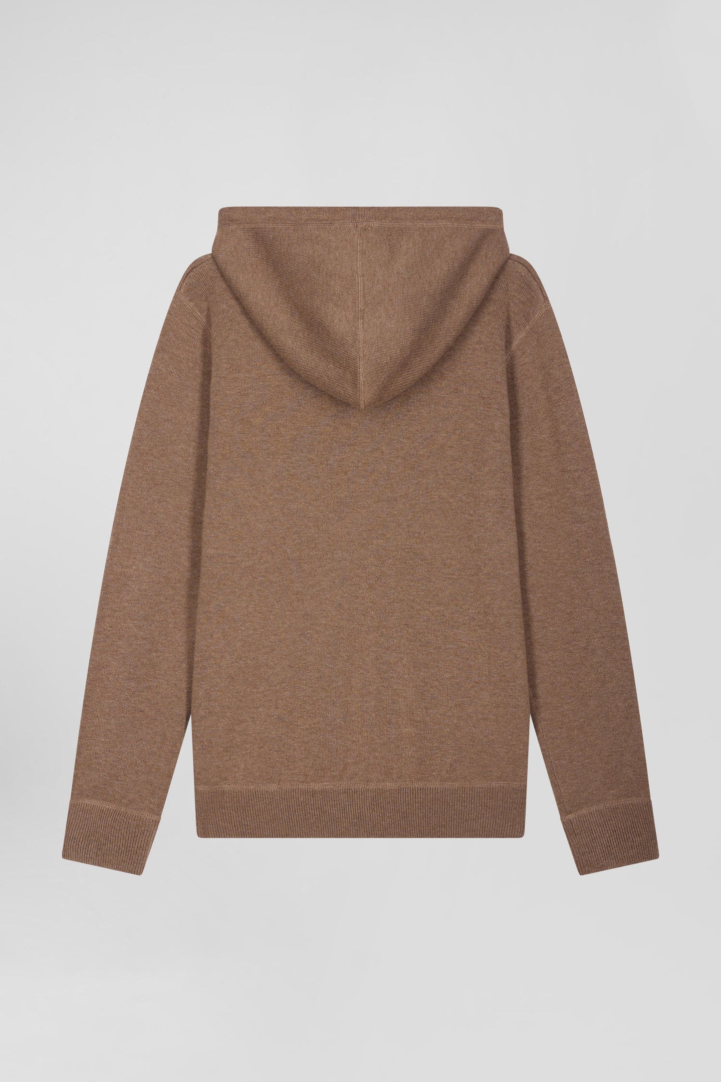 Regular brown wool and cotton knitted zip-up jumper