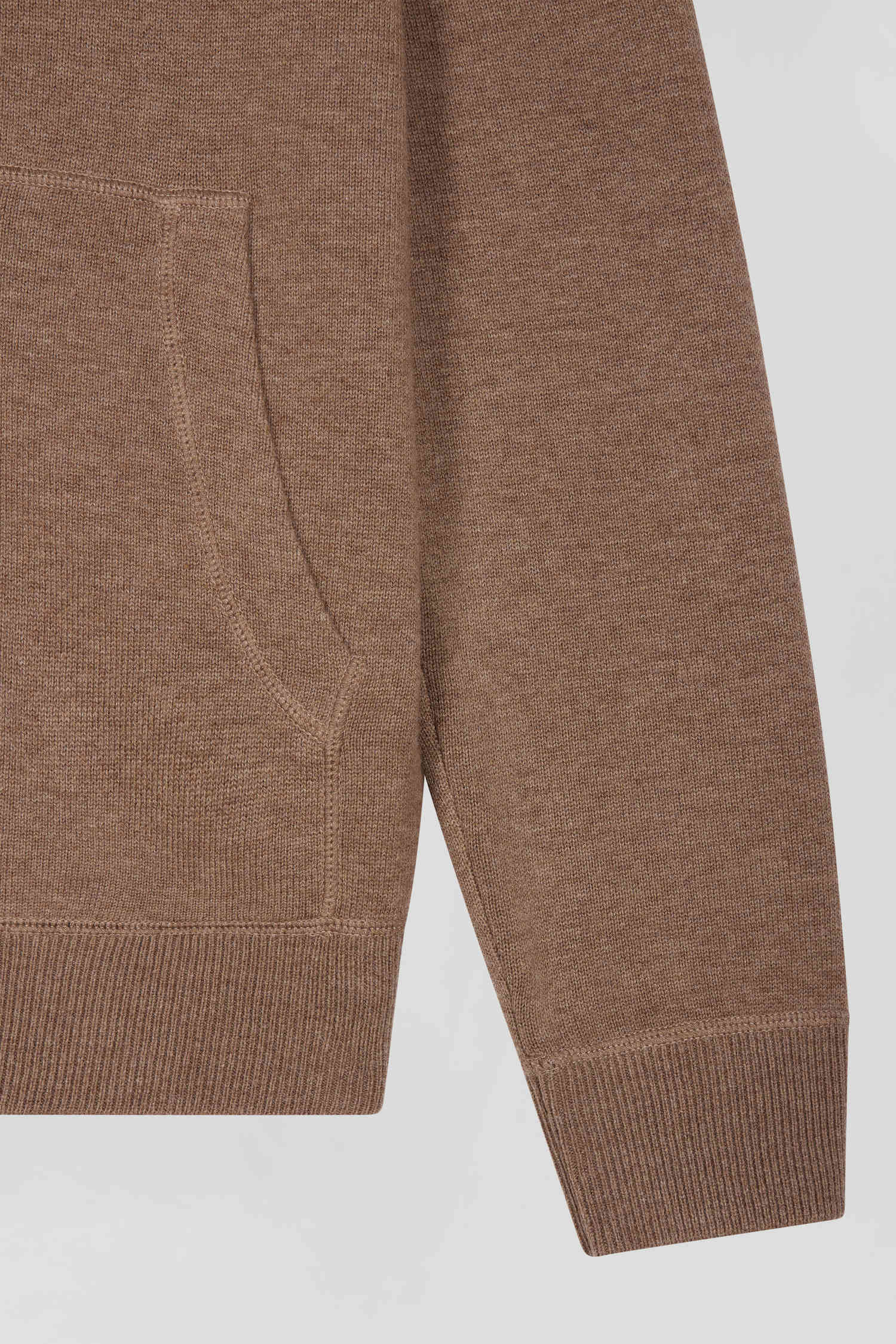 Regular brown wool and cotton knitted zip-up jumper