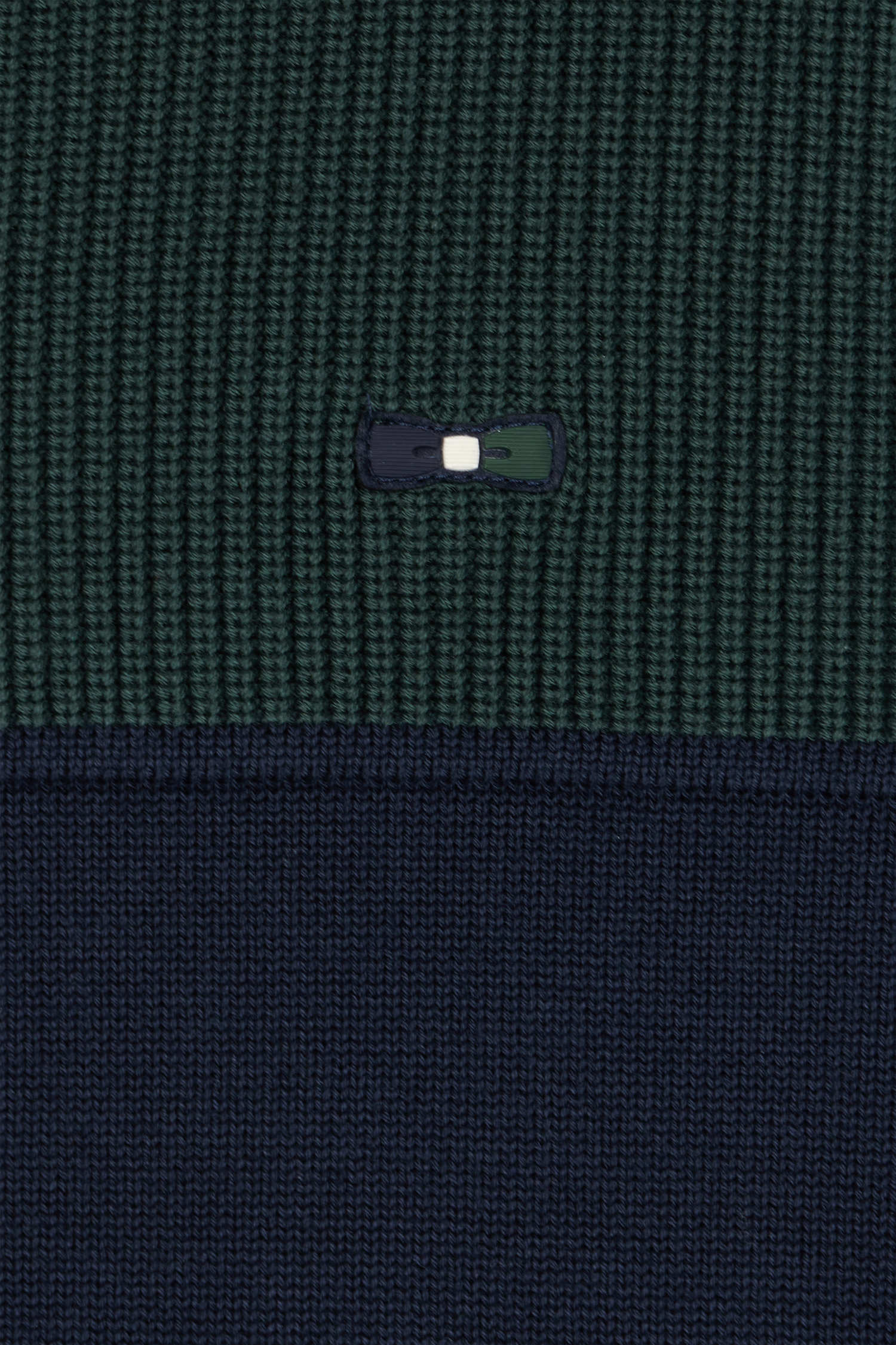 Regular navy blue and green cotton high collar zipped cardigan