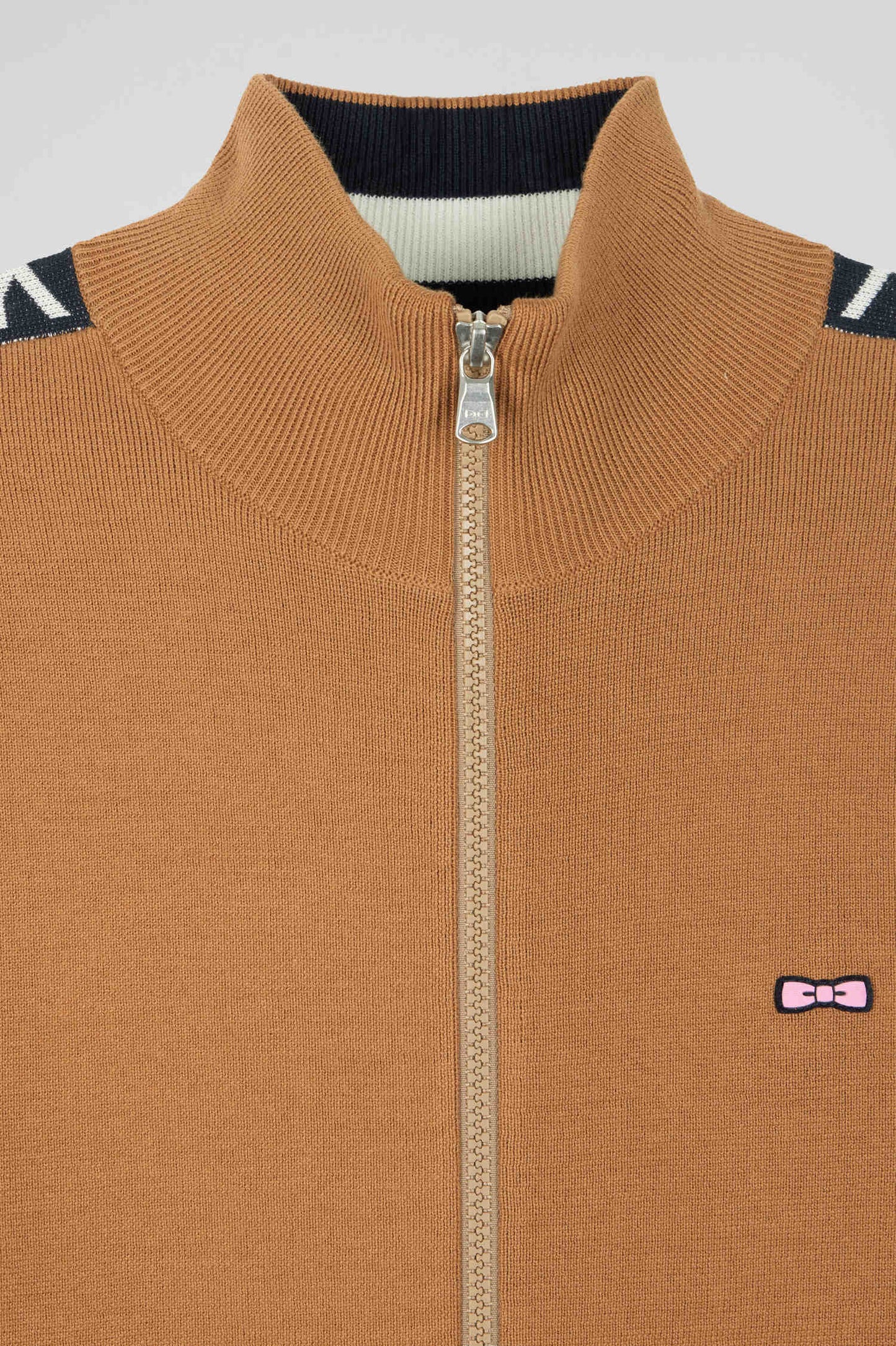 Regular camel milano cotton zipped cardigan