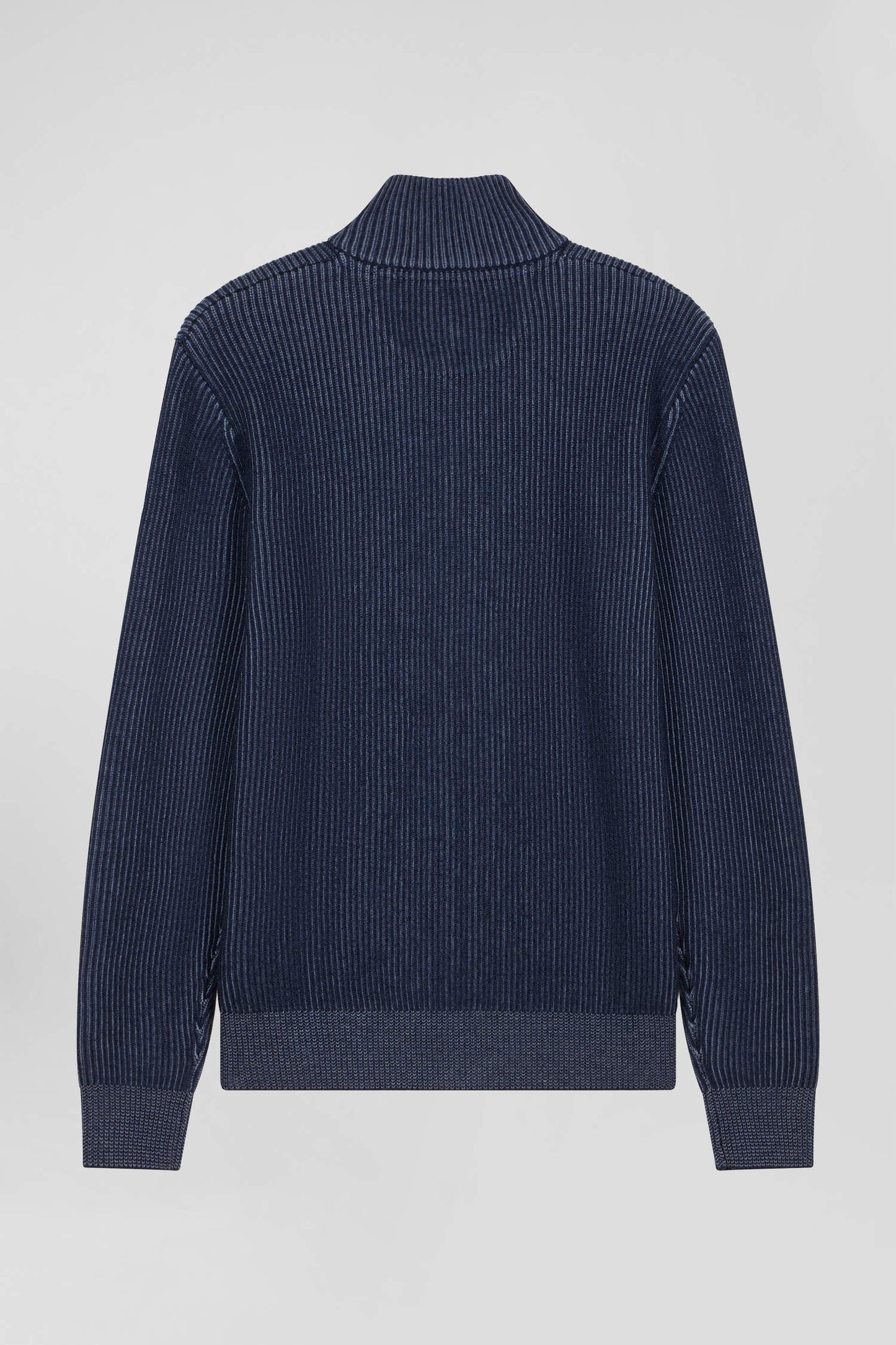 Regular navy blue wool and cotton zipped cardigan