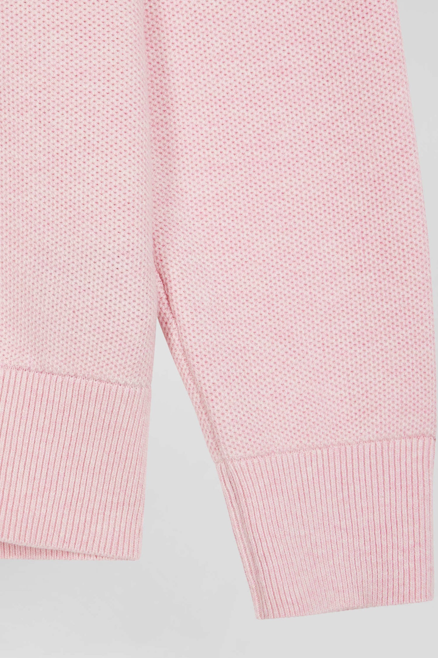 Regular plain pink cotton high collar zipped cardigan