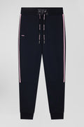 Regular navy blue mixed cotton jogging bottoms with striped trims