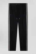 Regular black mixed cotton jogging bottoms with leg piping