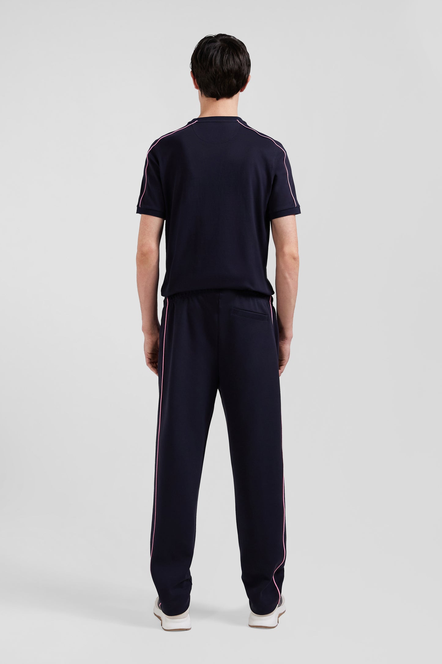 Regular navy blue mixed cotton jogging bottoms with pink piping