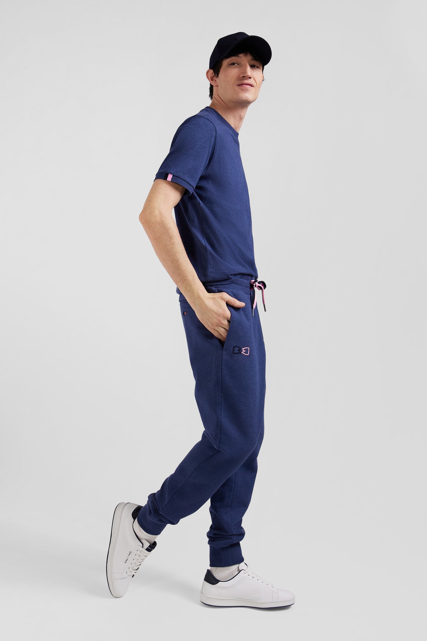 Regular navy blue brushed cotton fleece jogging bottoms