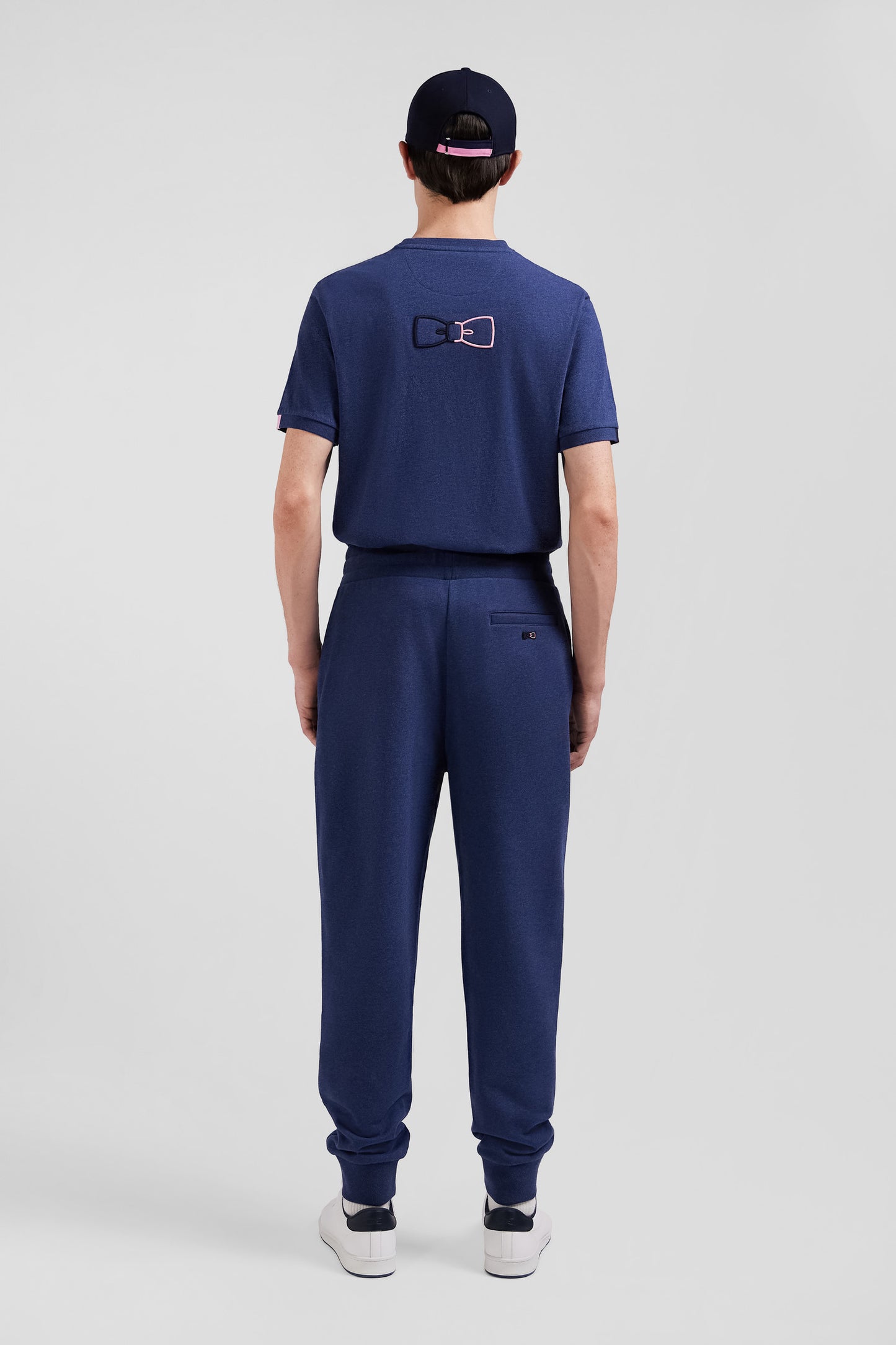 Regular navy blue brushed cotton fleece jogging bottoms