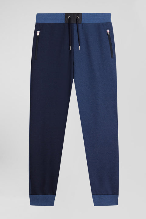 Regular navy blue bicolour mixed cotton jogging bottoms - Image 2
