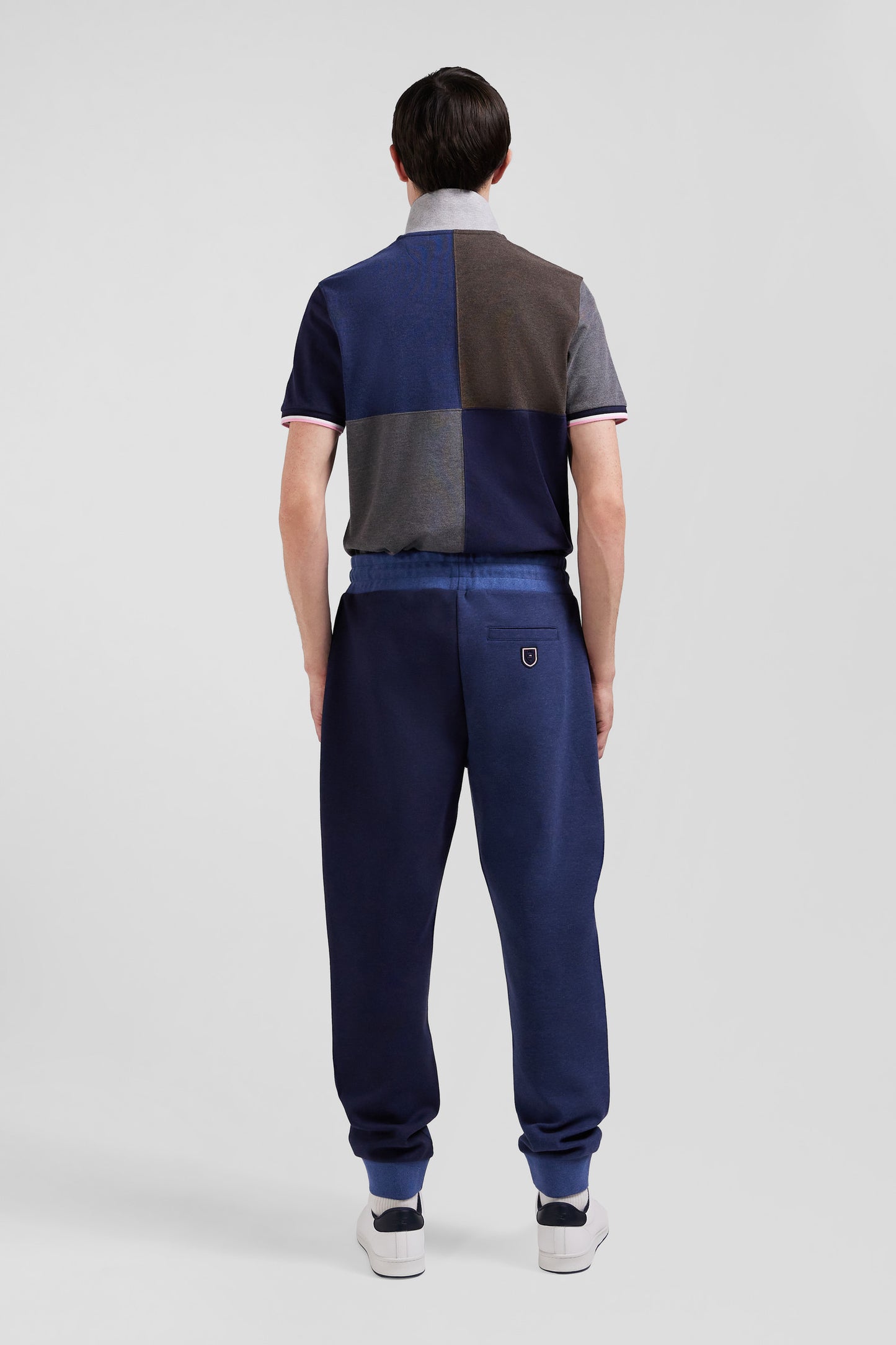 Regular navy blue bicolour mixed cotton jogging bottoms