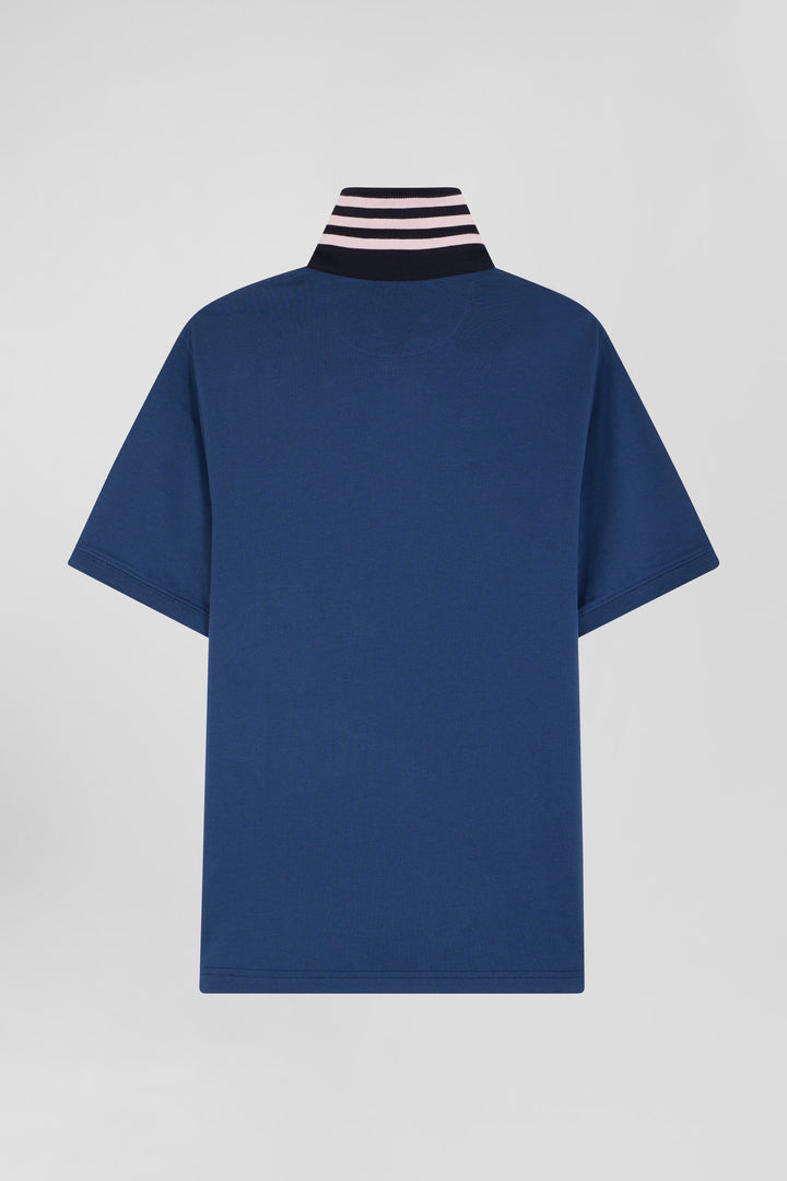 Regular dark blue cotton rugby shirt with contrasted collar