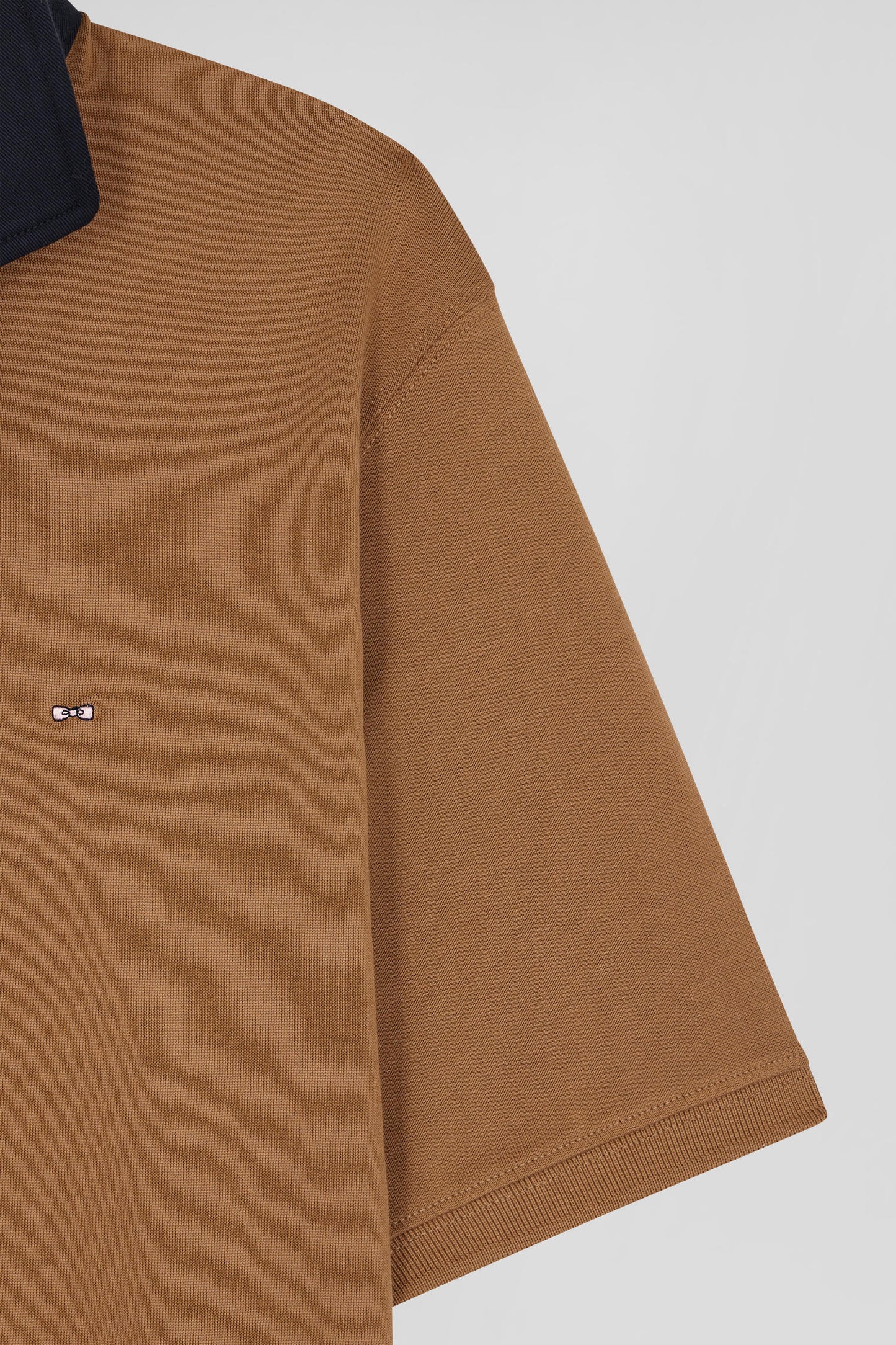Hazelnut cotton jersey with contrasting collar Regular fit