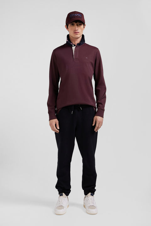 Regular burgundy long-sleeved Pima cotton rugby shirt - Image 1