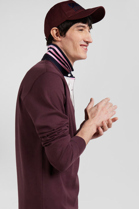 Regular burgundy long-sleeved Pima cotton rugby shirt - Image 3
