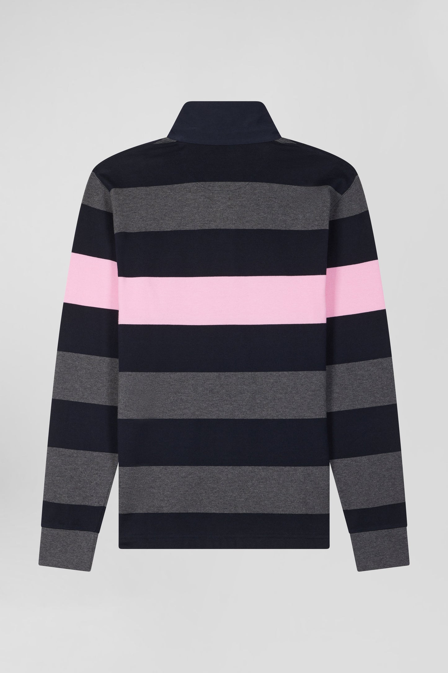 Regular grey long-sleeved striped cotton rugby shirt