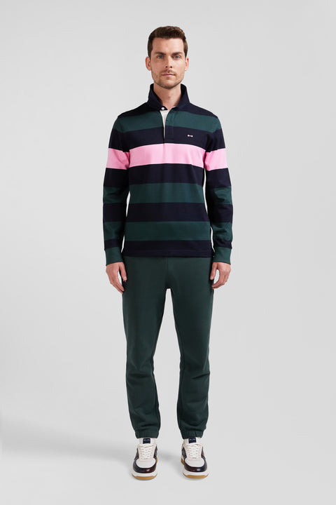 Regular green long-sleeved striped cotton rugby shirt - Image 1