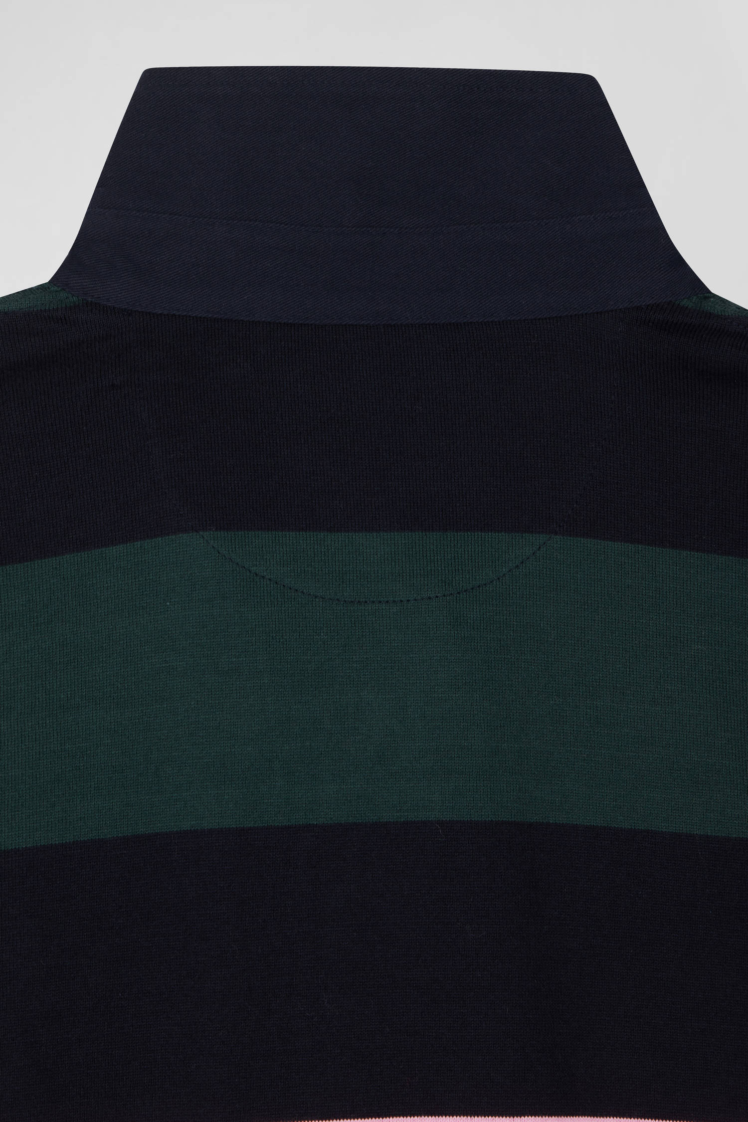 Regular green long-sleeved striped cotton rugby shirt