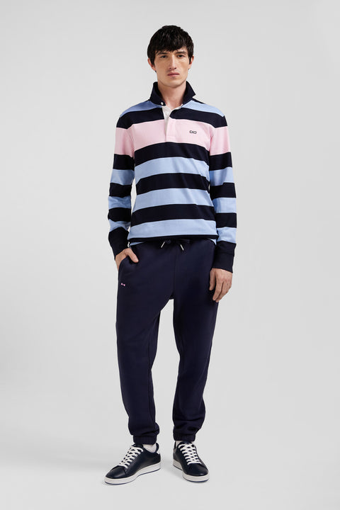 Regular sky blue long-sleeved striped cotton rugby shirt - Image 1