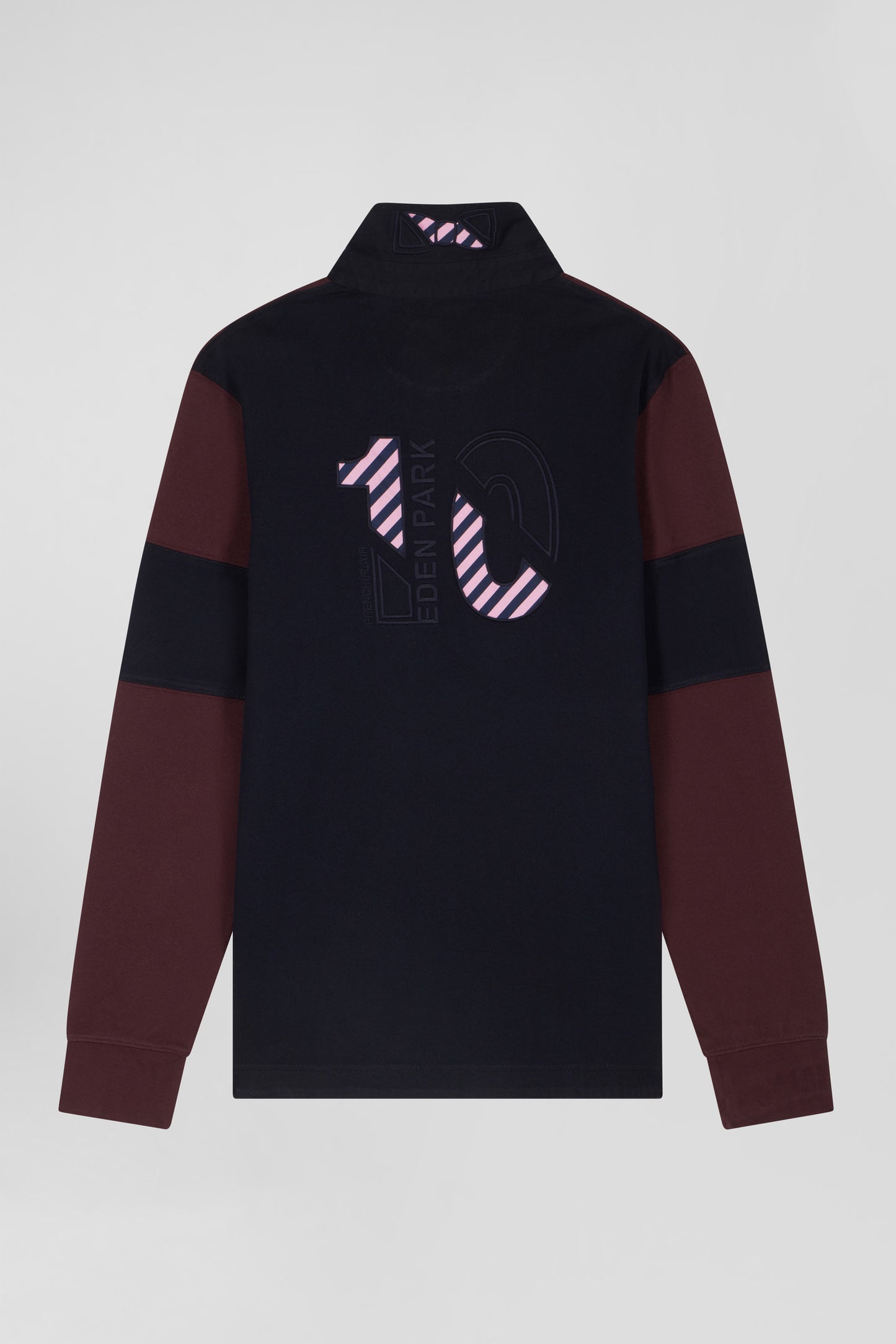 Regular grey long-sleeved colourblock cotton rugby shirt with back embroidery