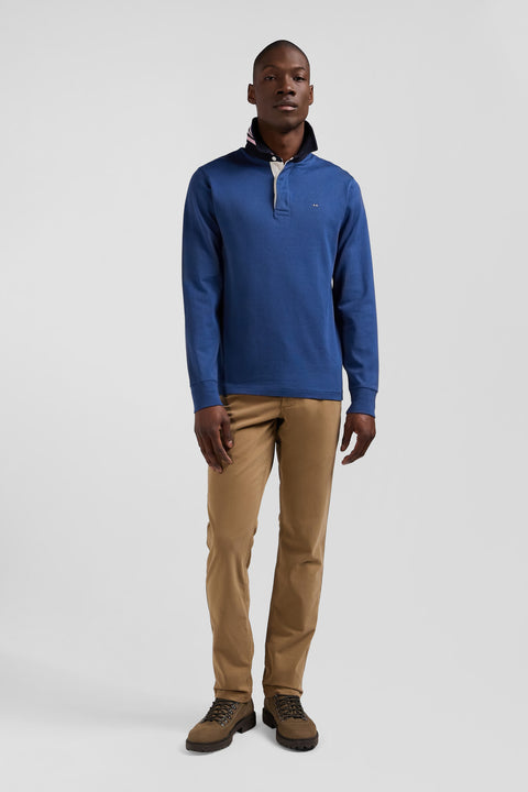 Regular dark blue long-sleeved Pima cotton rugby shirt - Image 1