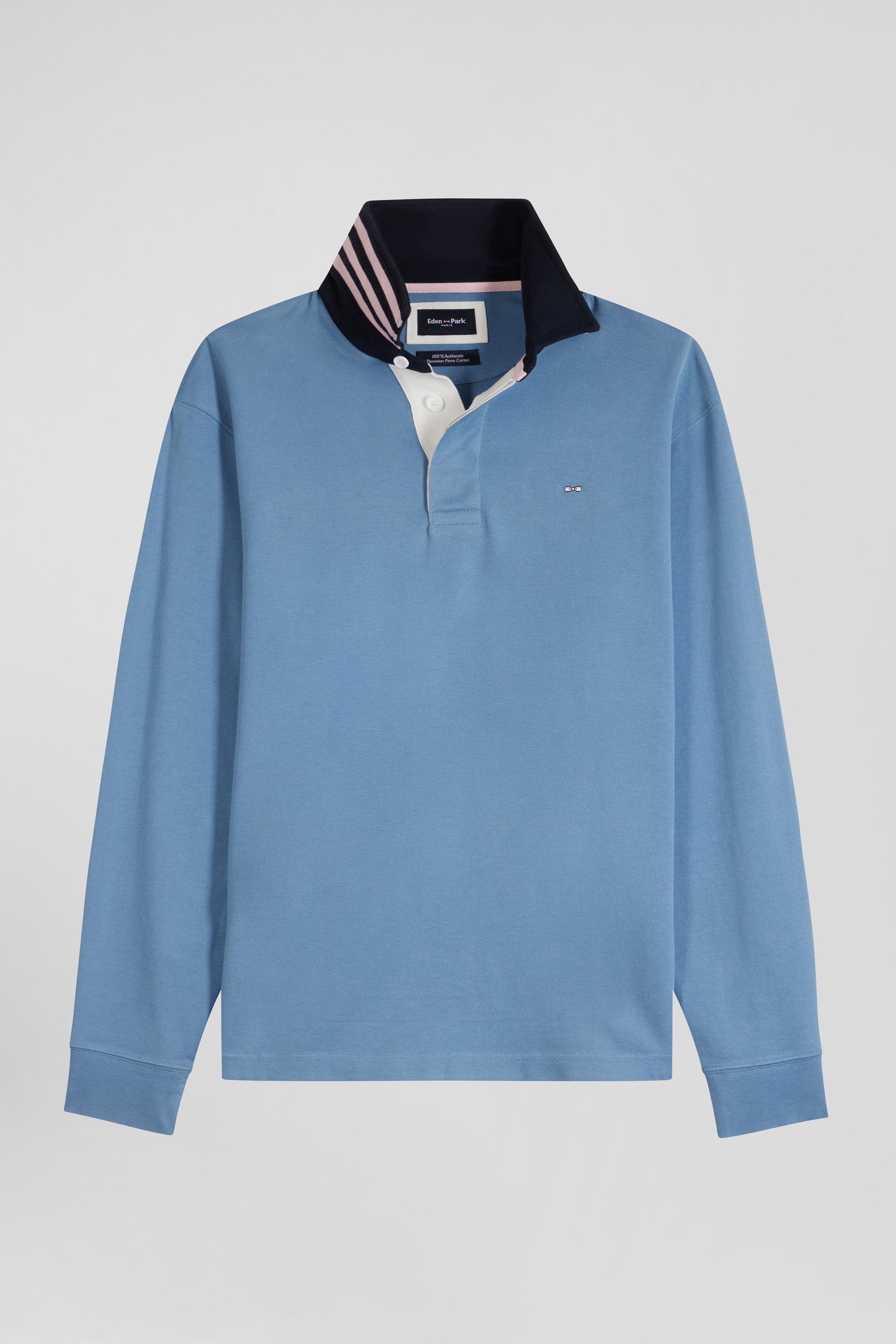 Regular blue long-sleeved Pima cotton rugby shirt