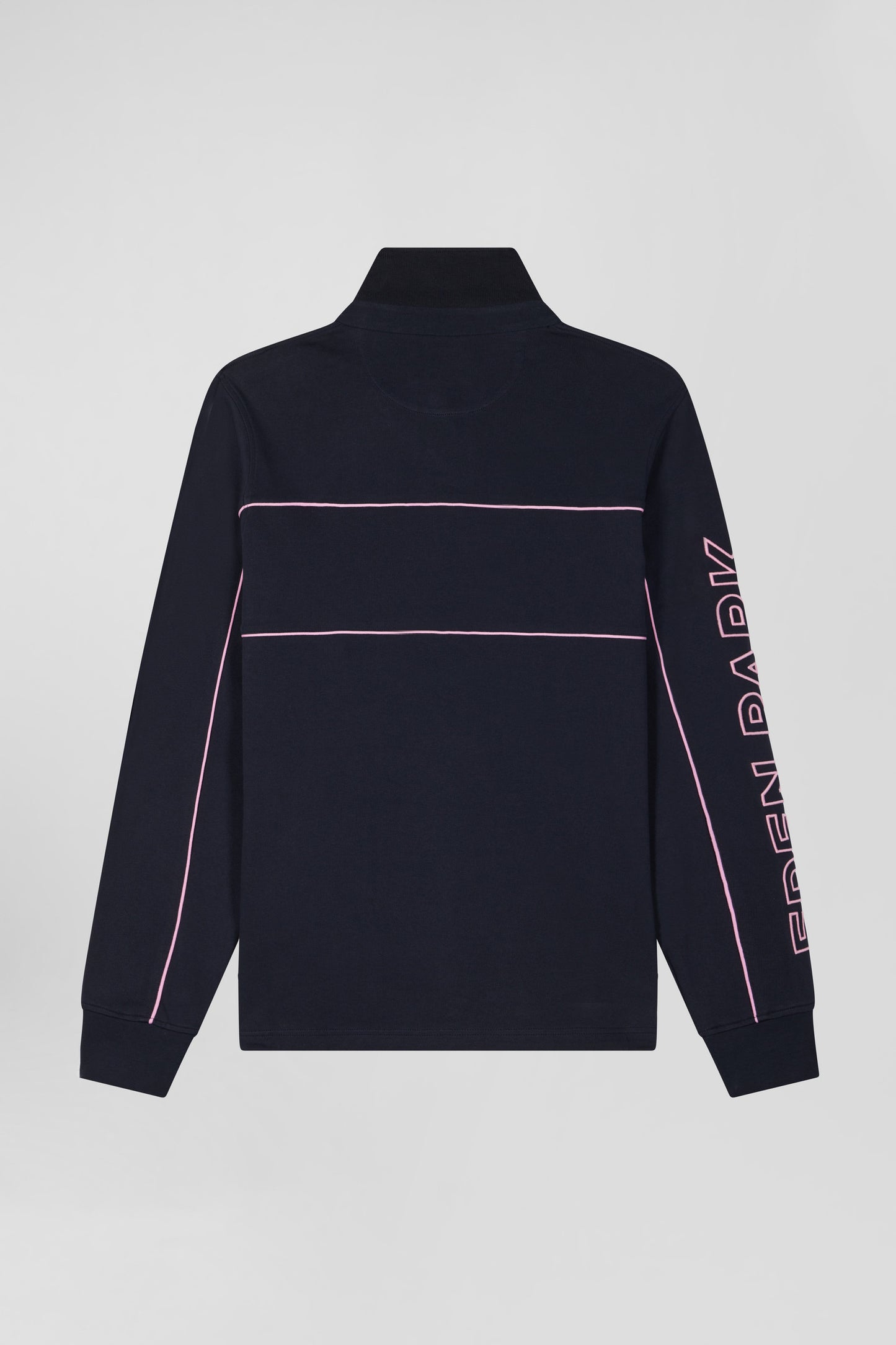 Regular navy long-sleeved cotton rugby shirt with pink piping and Eden Park embroidery