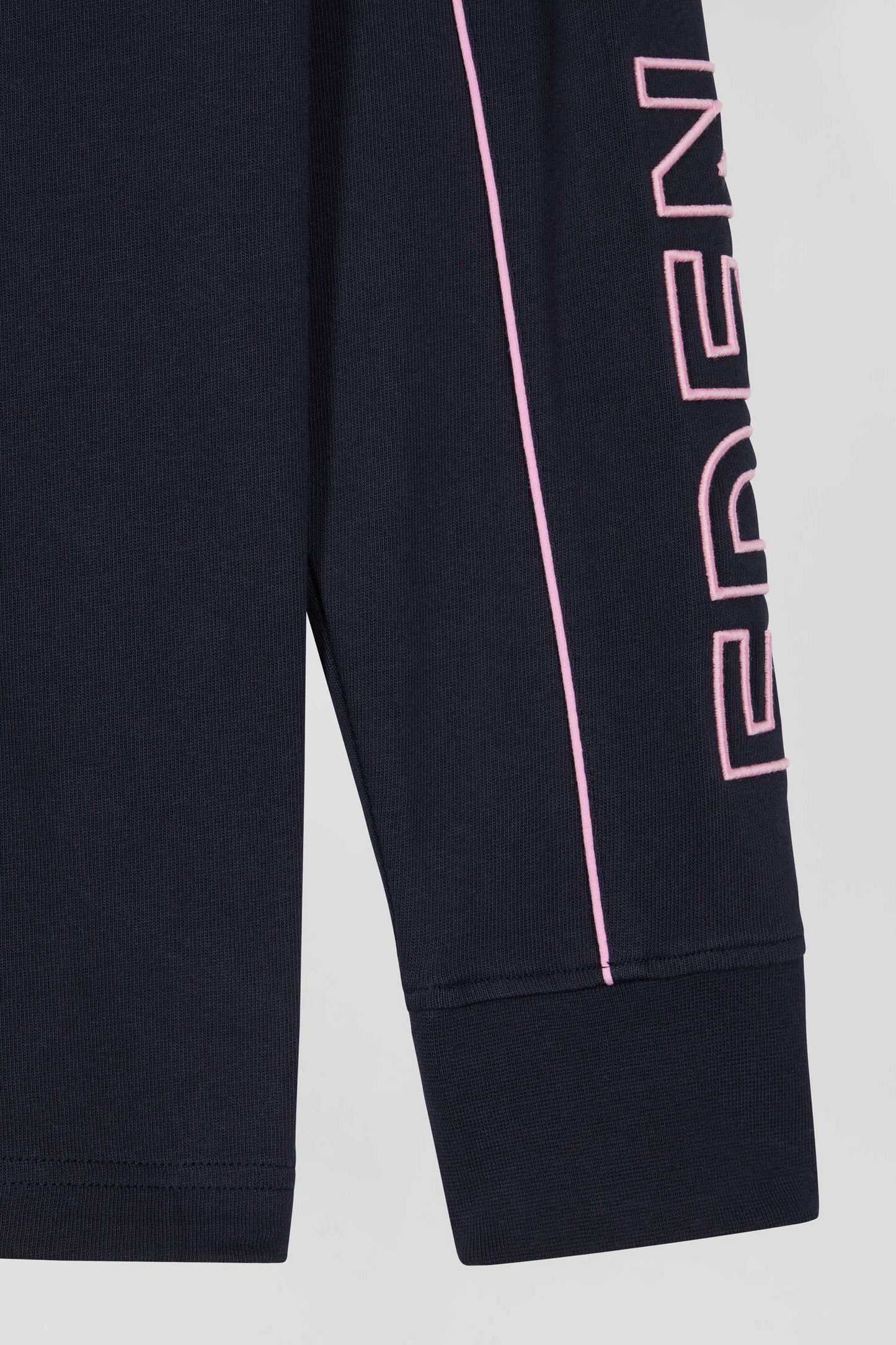 Regular navy long-sleeved cotton rugby shirt with pink piping and Eden Park embroidery