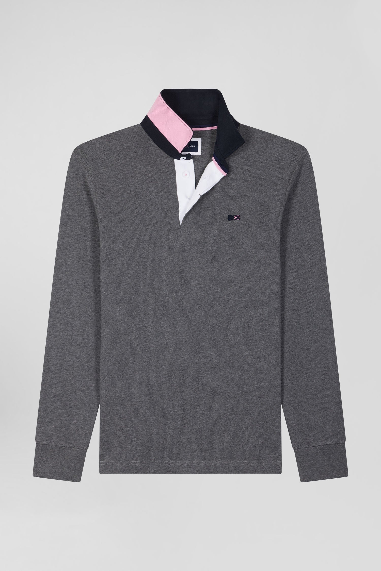 Regular grey long-sleeved cotton rugby shirt with bow tie details