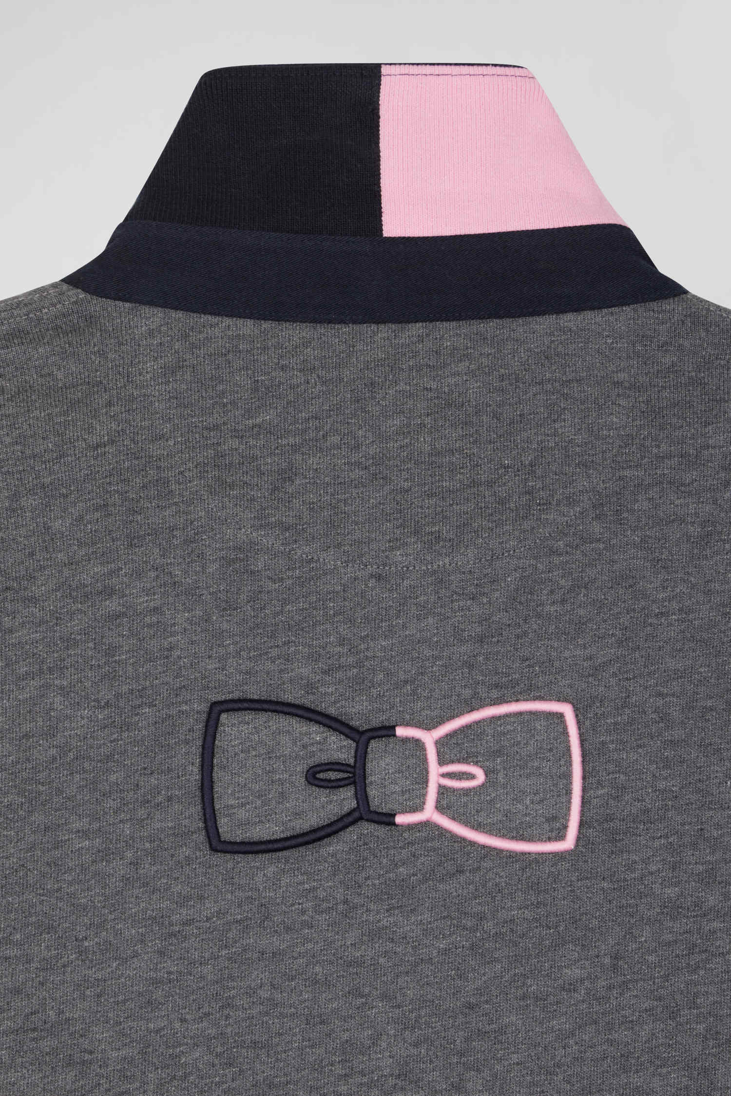 Regular grey long-sleeved cotton rugby shirt with bow tie details