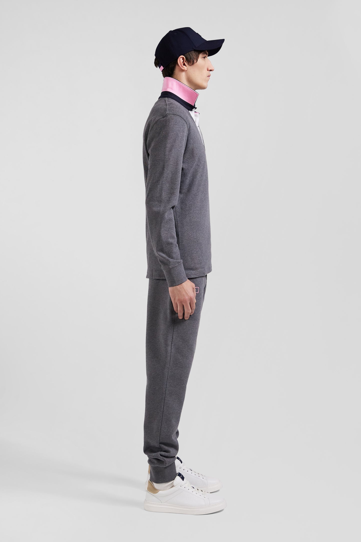 Regular grey long-sleeved cotton rugby shirt with bow tie details