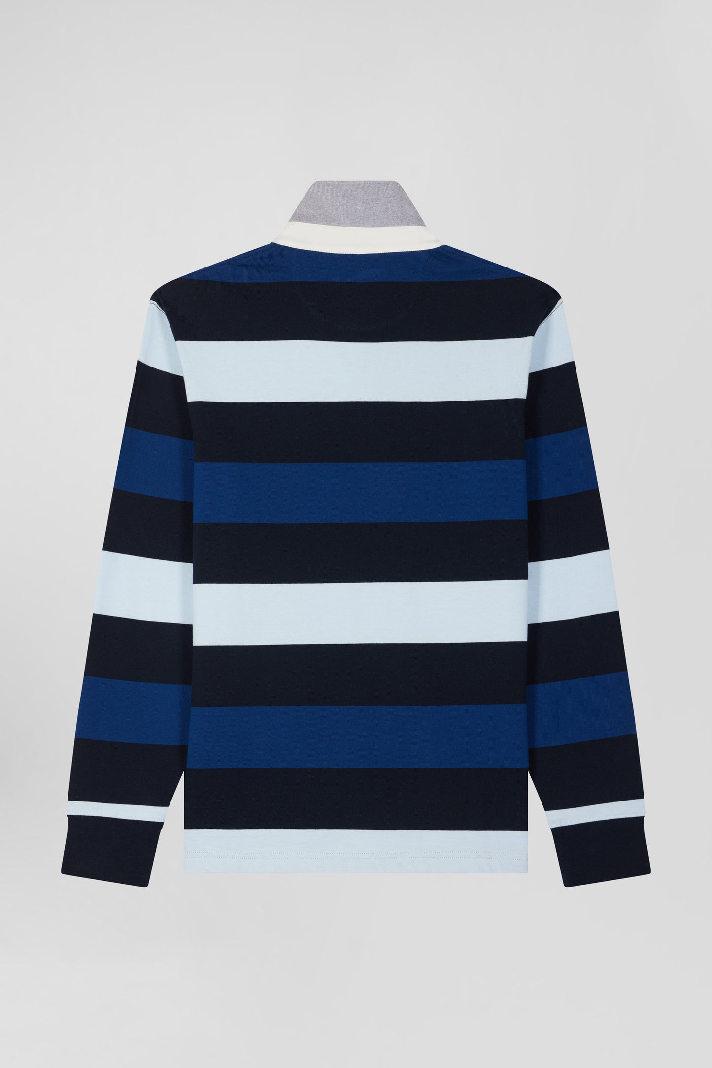 Regular navy striped long-sleeved cotton rugby shirt