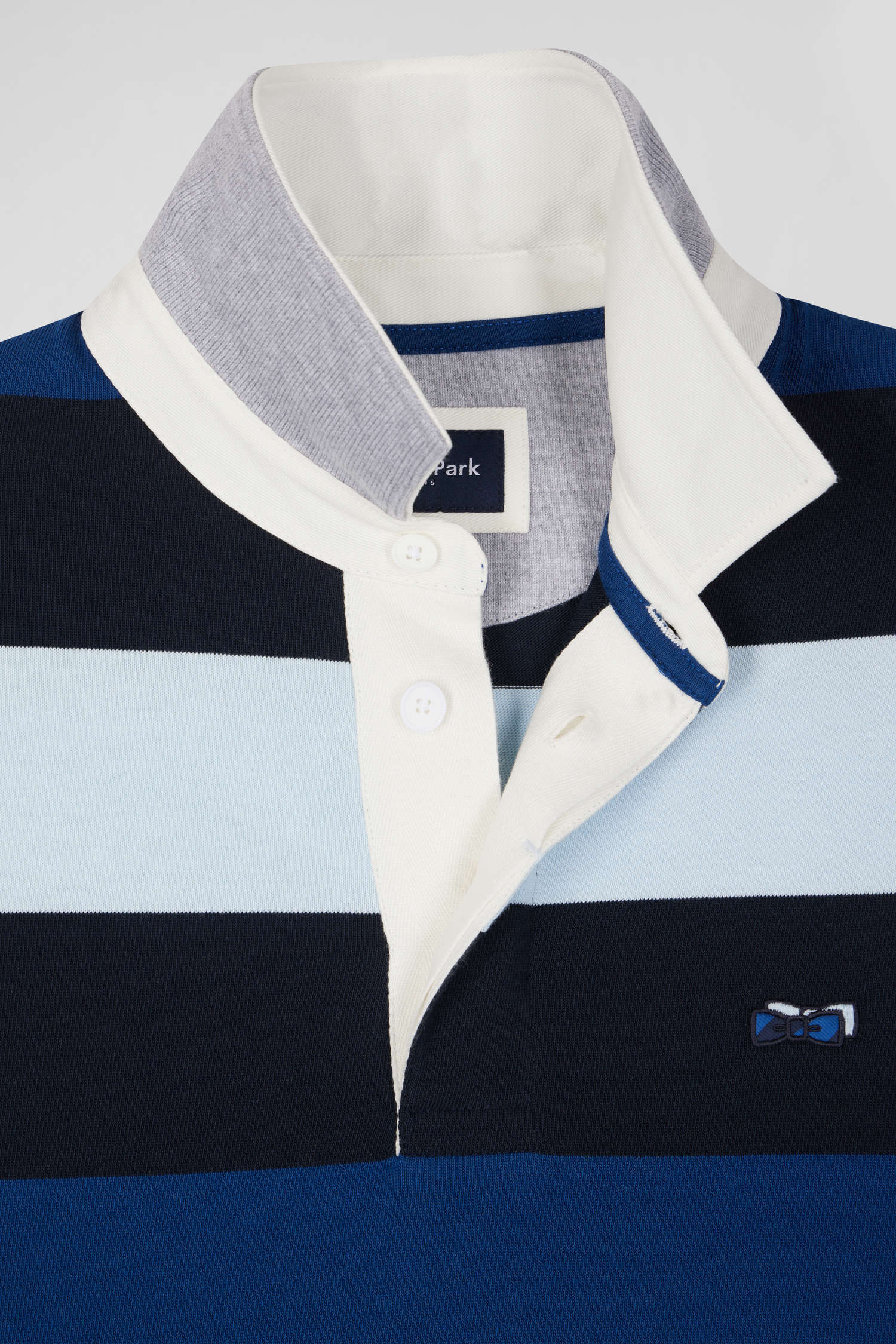 Regular navy striped long-sleeved cotton rugby shirt