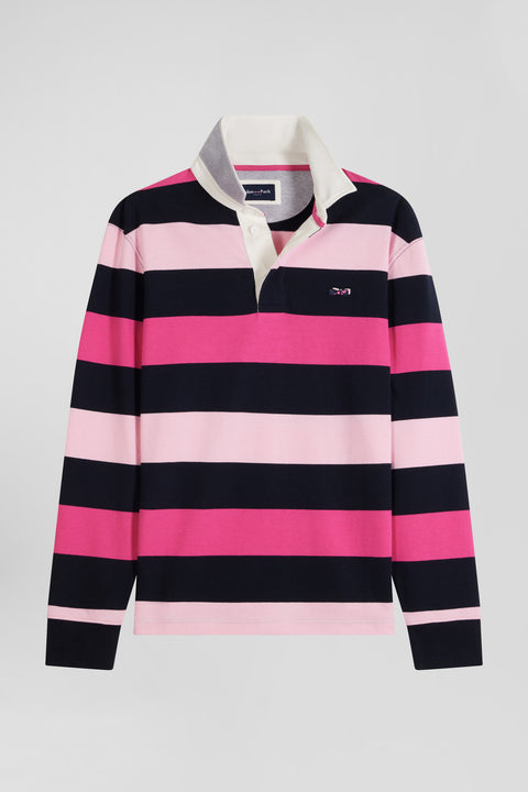 Regular pink striped long-sleeved cotton rugby shirt - Image 2