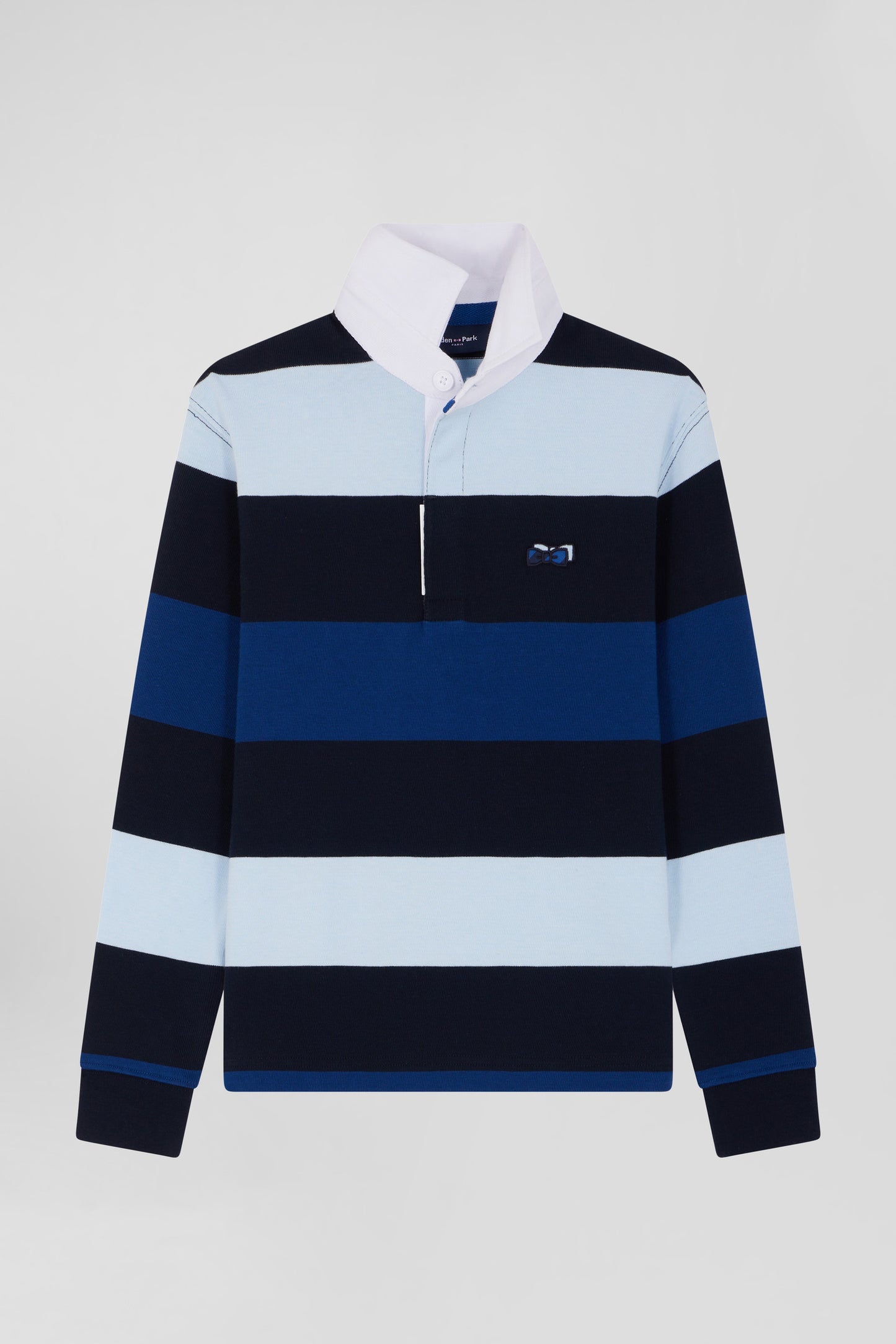 Regular navy blue striped long-sleeved cotton rugby shirt