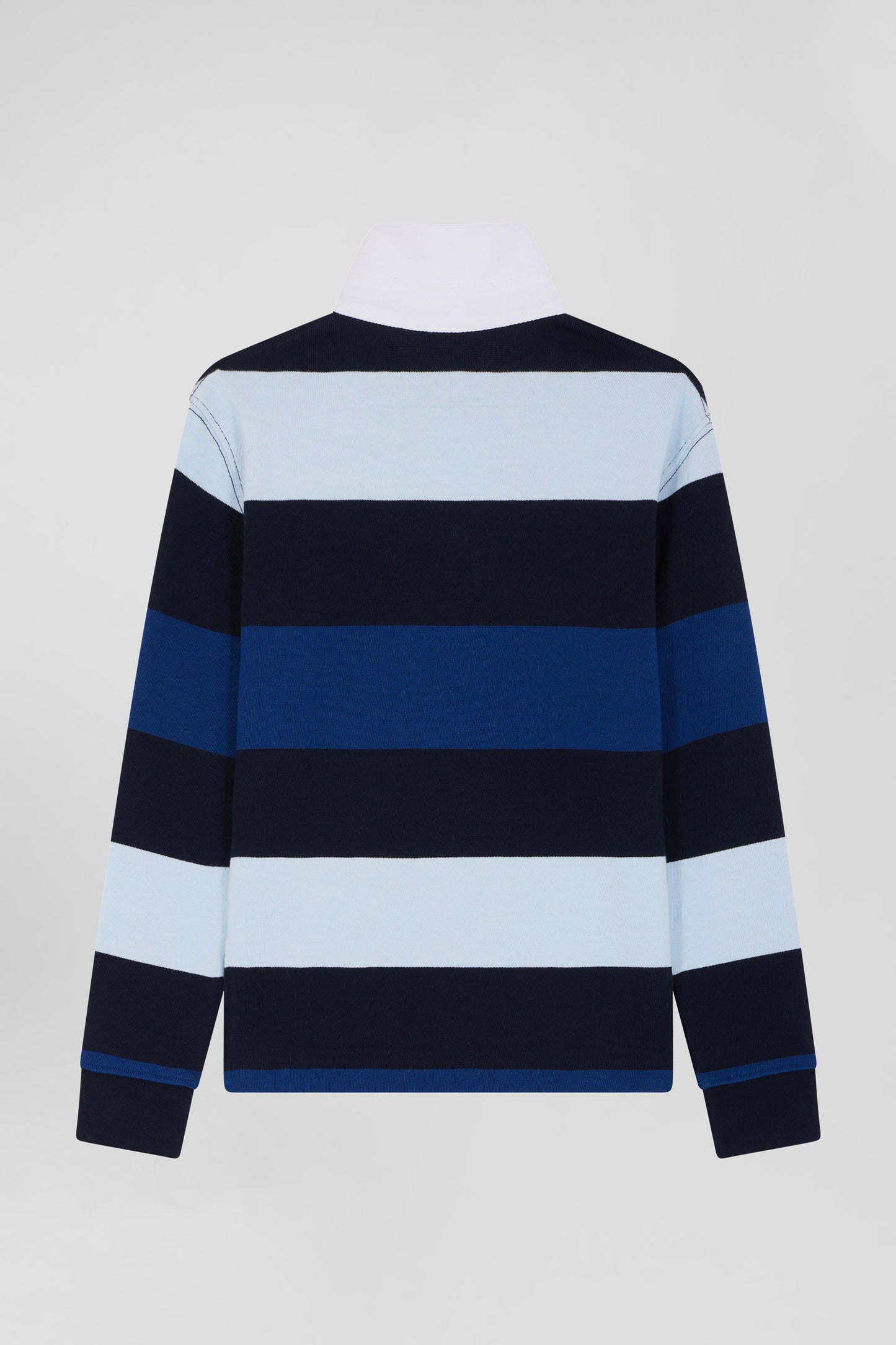 Regular navy blue striped long-sleeved cotton rugby shirt