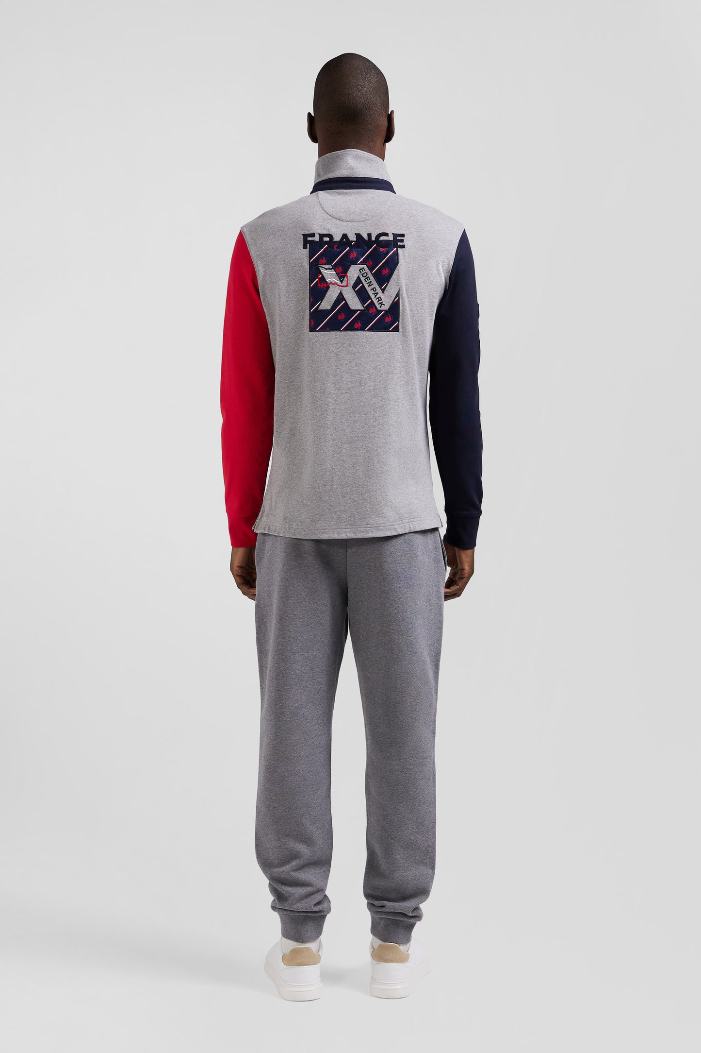 Regular grey long-sleeved cotton rugby shirt